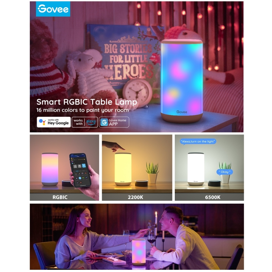 Govee - LED RGBIC Stmívatelná stolní lampa AURA 2 2200-6500K Wi-Fi Matter