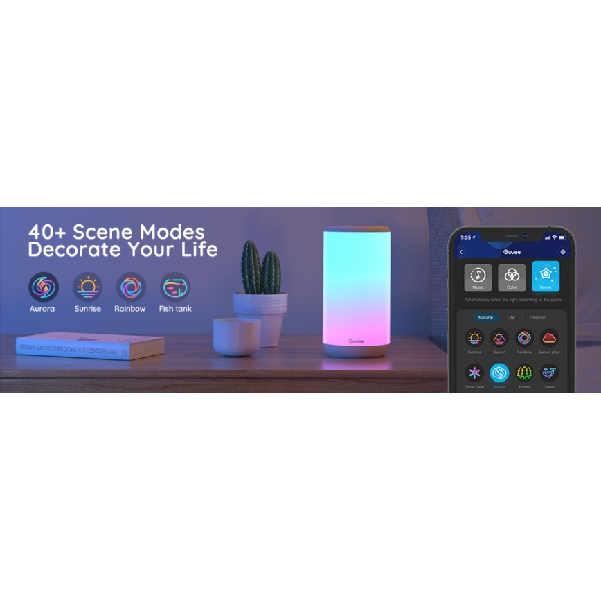 Govee - LED RGBIC Stmívatelná stolní lampa AURA 2 2200-6500K Wi-Fi Matter