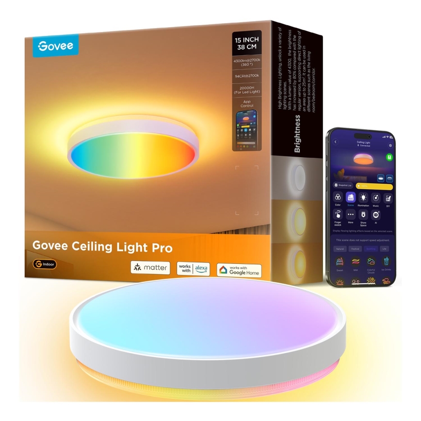 Govee - LED RGBIC Stmívatelné stropní svítidlo LED/49W/230V 2700-6500K Wi-Fi pr. 38 cm