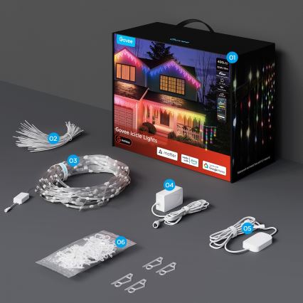 Govee - LED RGBIC Venkovní řetěz rampouchy 10m Wi-Fi Matter IP65