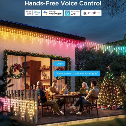 Govee - LED RGBIC Venkovní řetěz Smart rampouchy 10m Wi-Fi Matter IP65