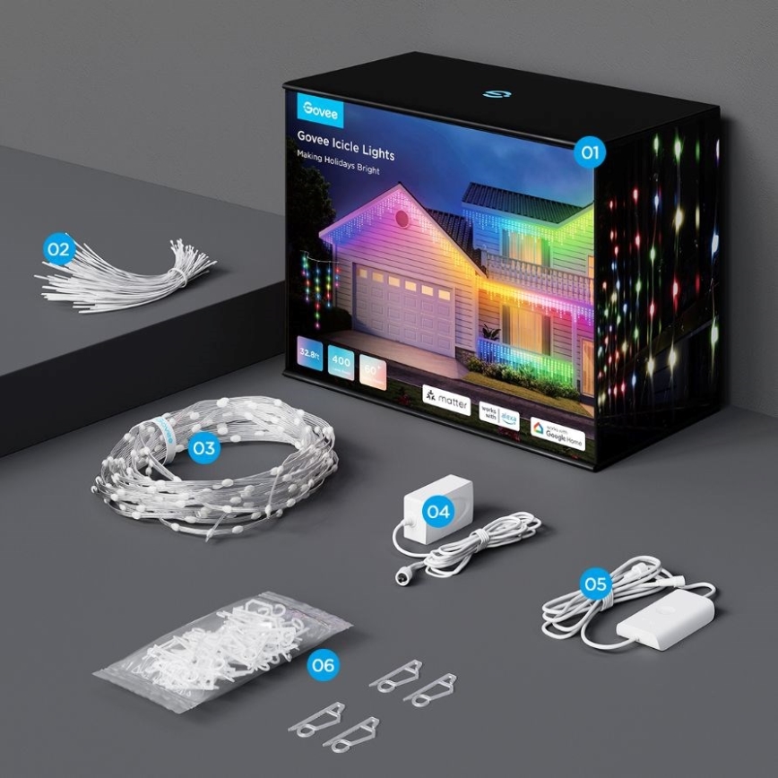 Govee - LED RGBIC Venkovní řetěz Smart rampouchy 10m Wi-Fi Matter IP65