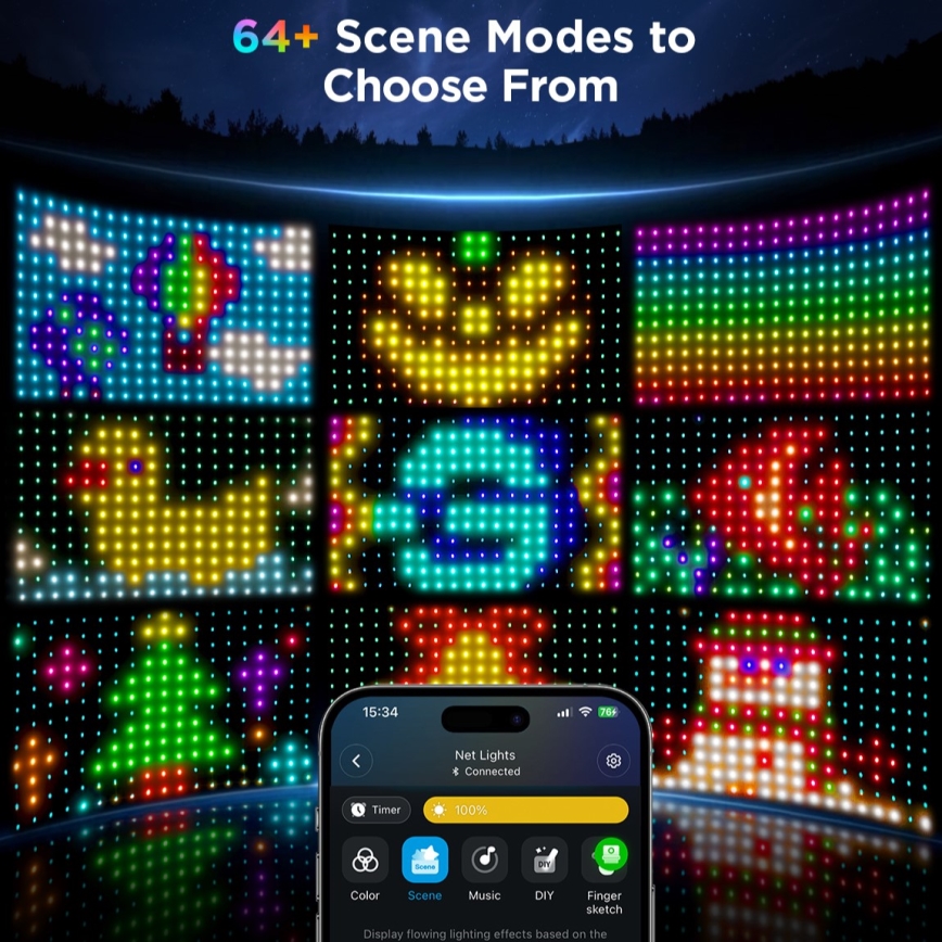 Govee - LED RGBIC Venkovní světelná síť 143x85cm Wi-Fi Matter IP65