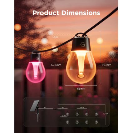 Govee - LED RGBICW Solární řetěz 8xLED/6W/5V Wi-Fi Matter IP67