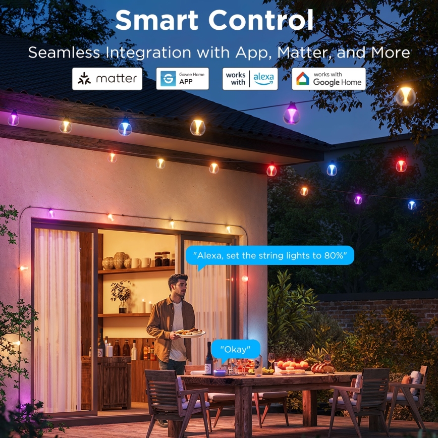 Govee - LED RGBICW Stmívatelný venkovní dekorační řetěz LED/24W/230V IP67 2700-6500K Wi-Fi
