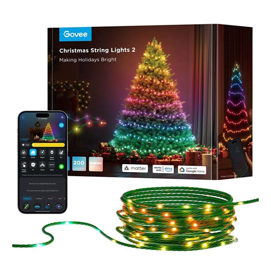 Govee - LED RGBICW Venkovní vánoční řetěz 2700-6500K 20m Wi-Fi Matter IP66