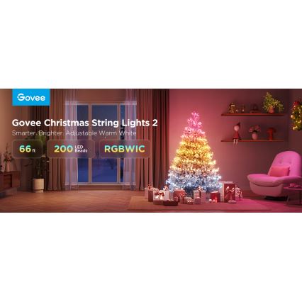 Govee - LED RGBICW Venkovní vánoční řetěz 2700-6500K 20m Wi-Fi Matter IP66