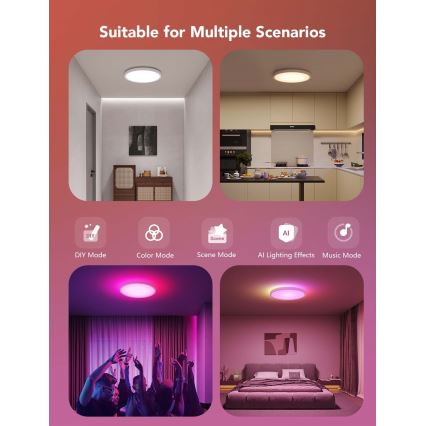 Govee - LED RGBICWW Stmívatelné stropní svítidlo LED/29W/230V pr. 30 cm Matter Wi-Fi