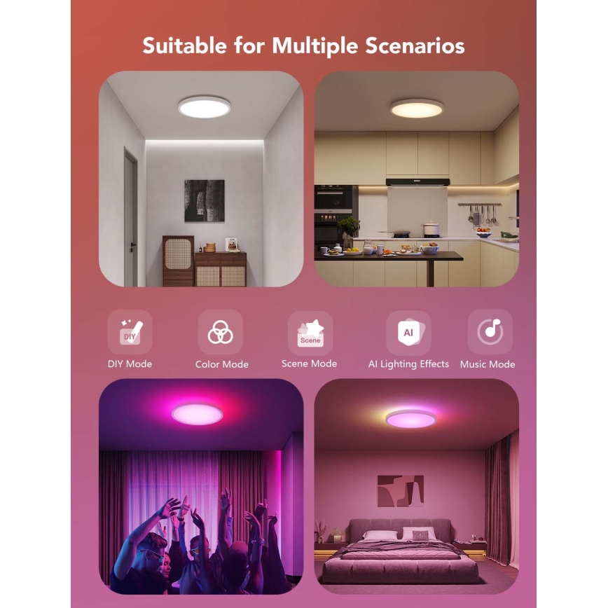 Govee - LED RGBICWW Stmívatelné stropní svítidlo LED/29W/230V pr. 30 cm Matter Wi-Fi