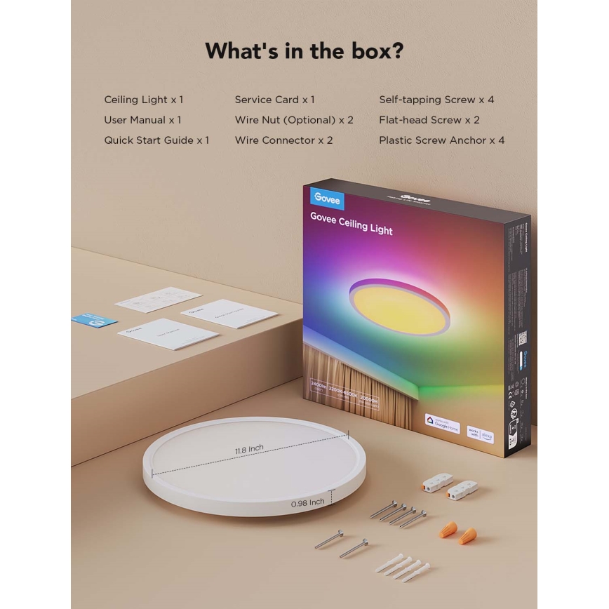 Govee - LED RGBICWW Stmívatelné stropní svítidlo LED/29W/230V pr. 30 cm Matter Wi-Fi