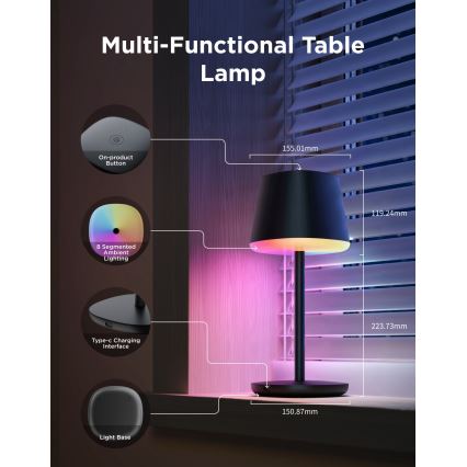 Govee - LED RGBICWW Stmívatelná stolní lampa CLASSIC MATTER LED/10W/5V 4800mAh Wi-Fi