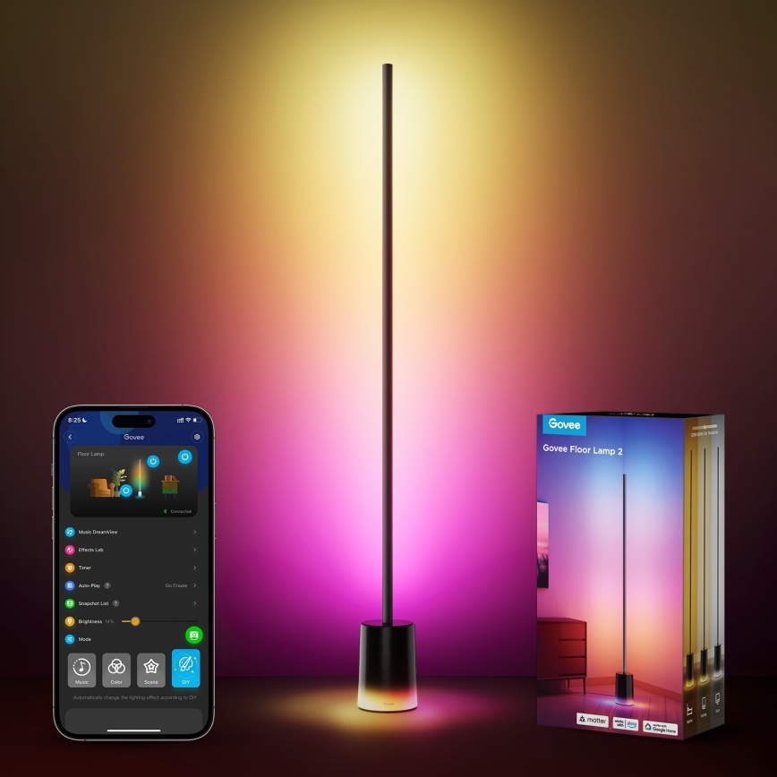 Govee - LED Stmívatelná stojací lampa Smart MATTER LED RGBICWW 2200-6500K Wi-Fi + dálkové ovládání