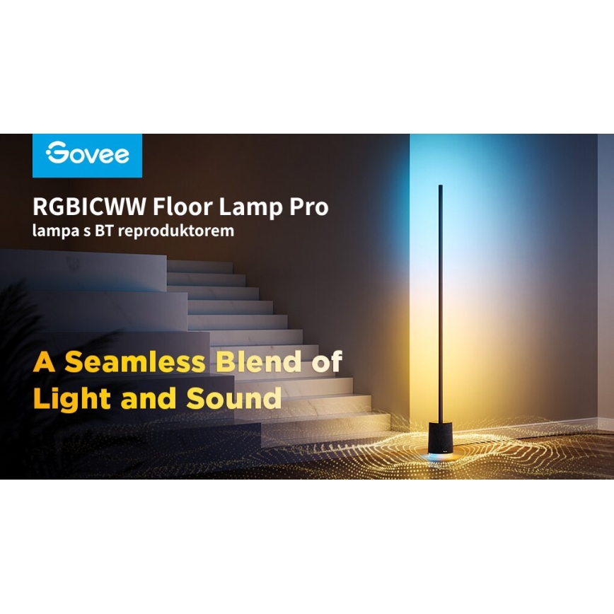 Govee - LED Stmívatelná stojací lampa s reproduktorem Pro RGBICWW 2200-6500K Wi-Fi + dálkové ovládání