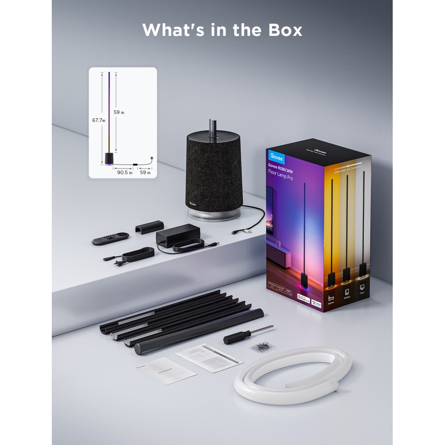 Govee - LED Stmívatelná stojací lampa s reproduktorem Pro RGBICWW 2200-6500K Wi-Fi + dálkové ovládání