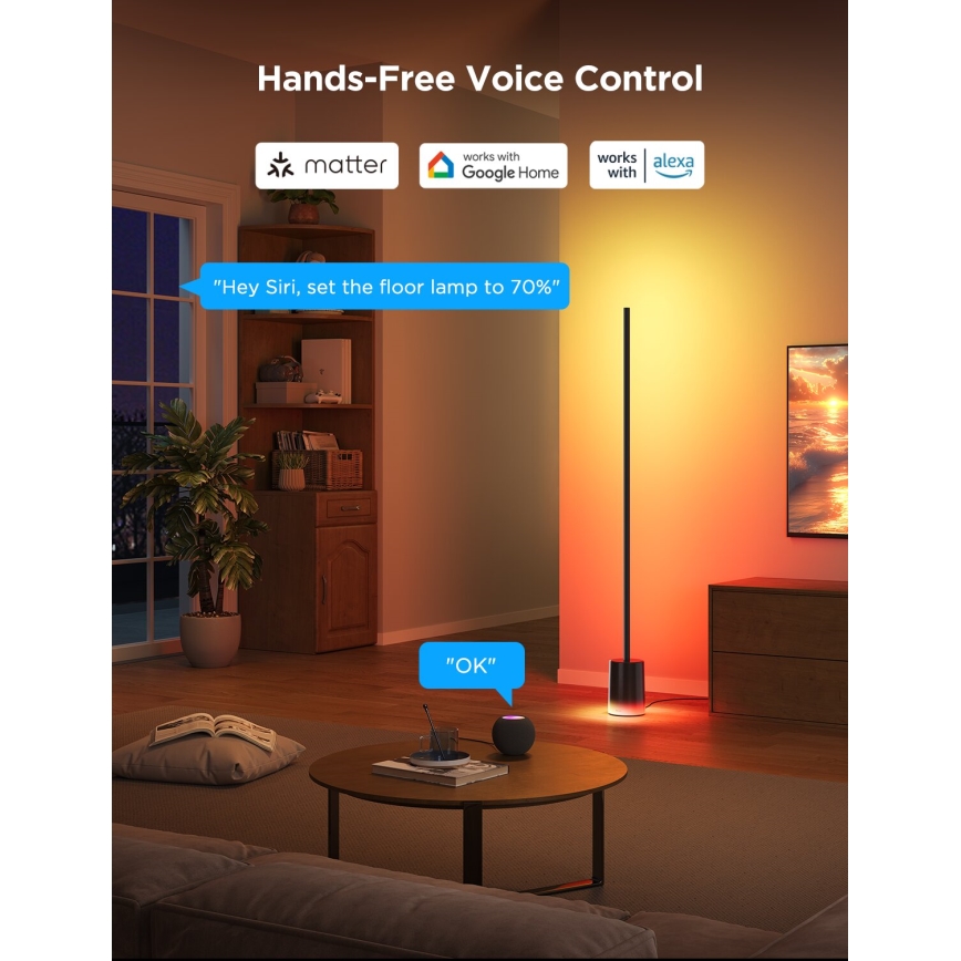 Govee - LED Stmívatelná stojací lampa Smart MATTER LED RGBICWW 2200-6500K Wi-Fi + dálkové ovládání