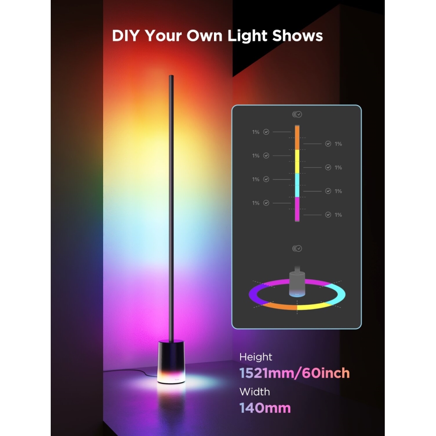 Govee - LED Stmívatelná stojací lampa Smart MATTER LED RGBICWW 2200-6500K Wi-Fi + dálkové ovládání