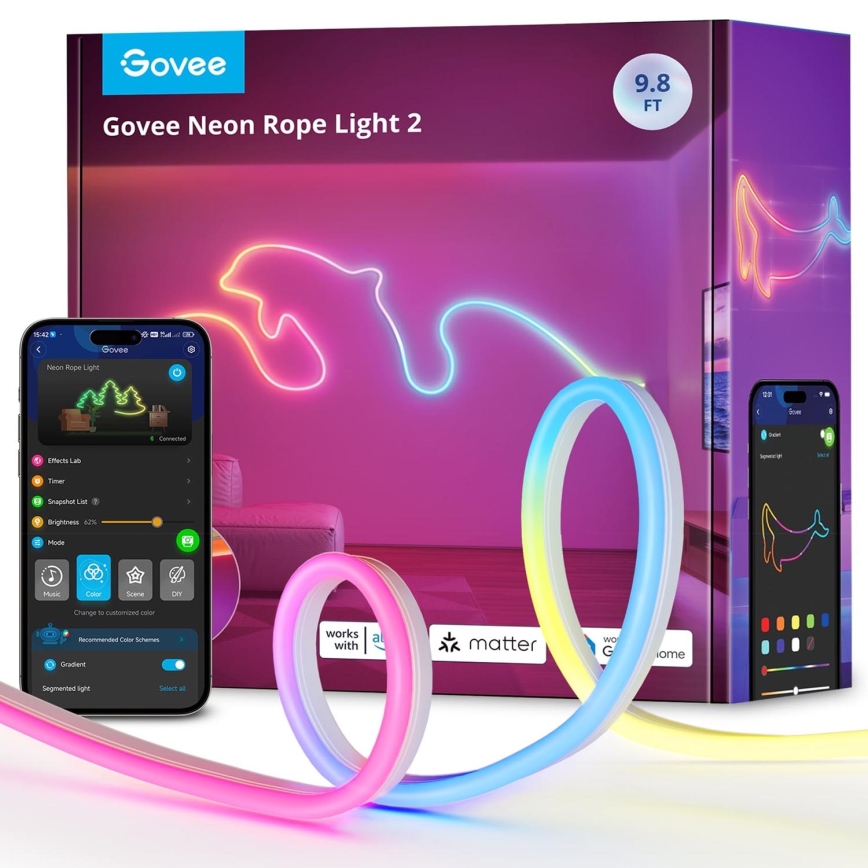 Govee - Neon 2 MATTER ohebný LED pásek 3m RGBIC Wi-Fi