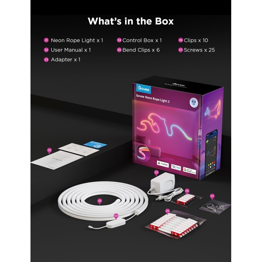 Govee - Neon 2 MATTER ohebný LED pásek 3m RGBIC Wi-Fi