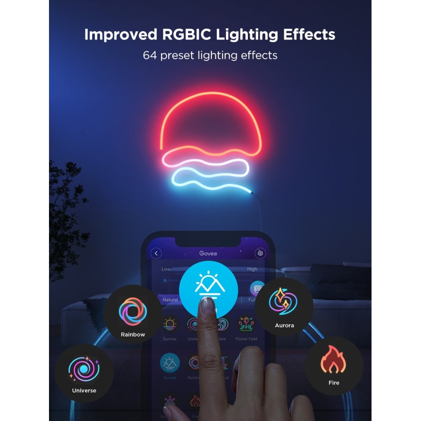 Govee - Neon 2 MATTER ohebný LED pásek 5m RGBIC Wi-Fi IP67