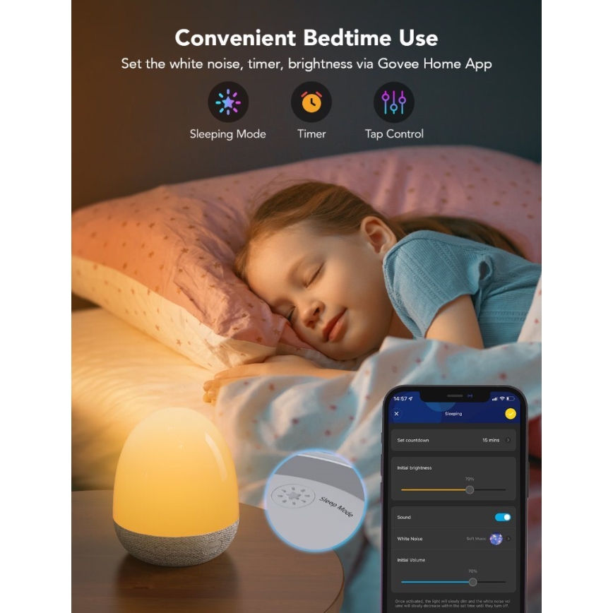 Govee - RGBIC Noční Smart LED světlo s reproduktorem Wi-Fi