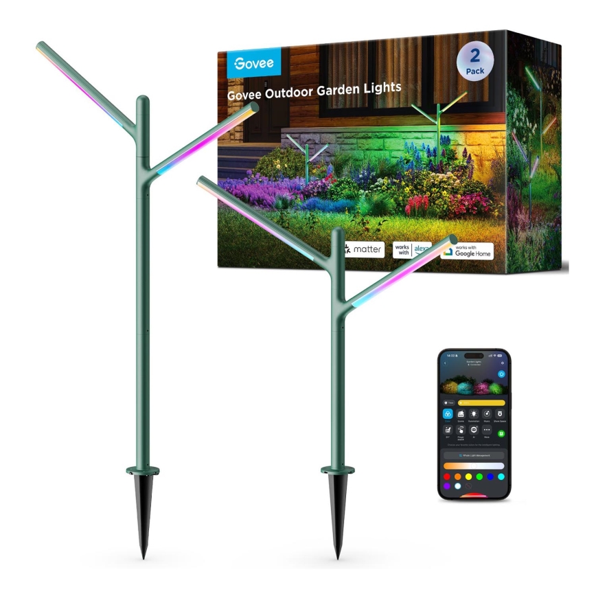 Govee - SADA 2x LED RGBICWW Stmívatelná venkovní lampa LED/18W/230V IP66 2700-6500K Wi-Fi