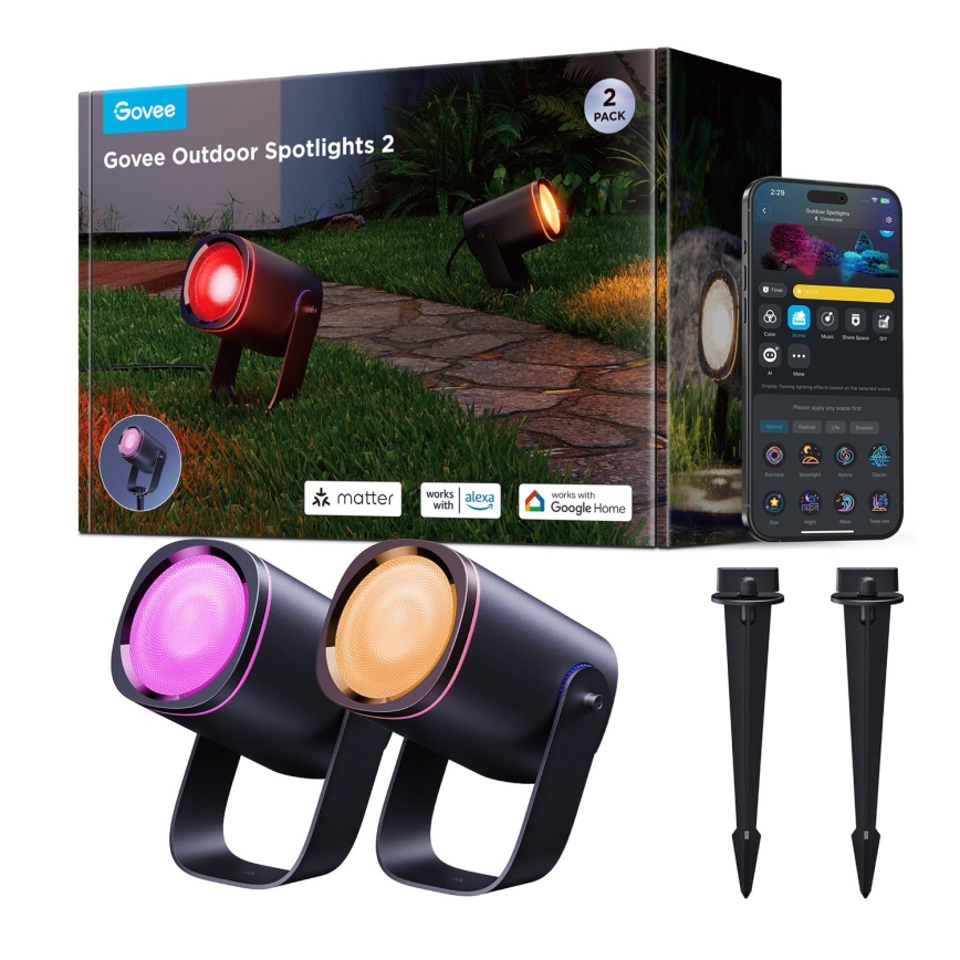 Govee - SADA 2x LED RGBWW Stmívatelný reflektor LED/12W/230V IP67 2700-6500K Wi-Fi