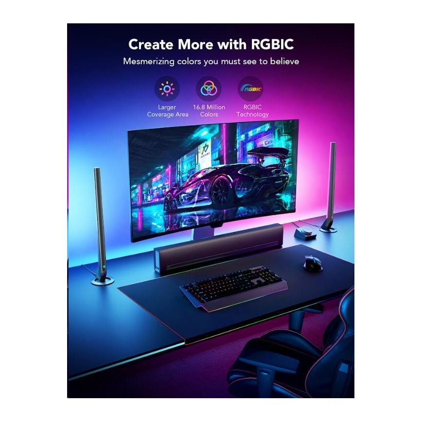 Govee - SADA 2x Smart Gaming Wi-Fi LED RGBIC Panely + Smart Dual + dálkové ovládání
