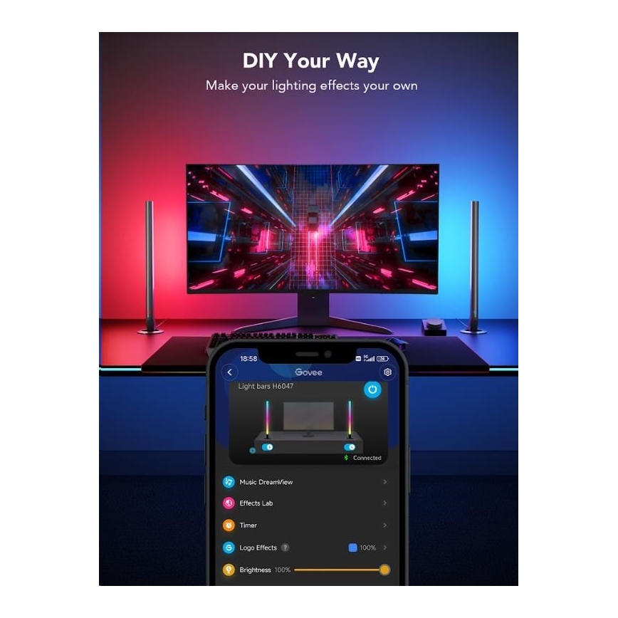 Govee - SADA 2x Smart Gaming Wi-Fi LED RGBIC Panely + Smart Dual + dálkové ovládání