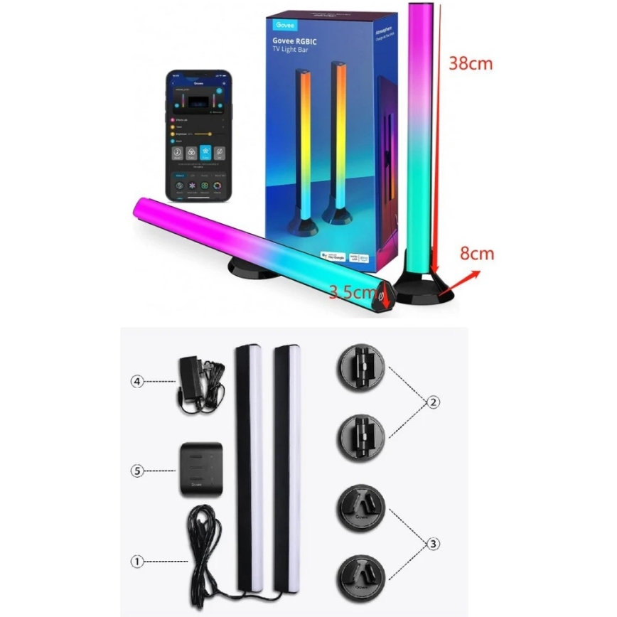 Govee - SMART LED RGBIC Panel 38cm pro TV 43-75 - 2ks Wi-Fi