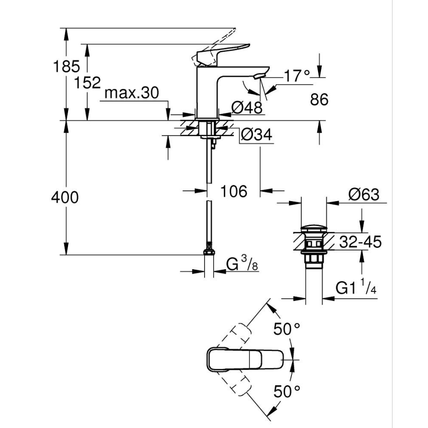 GROHE 1018572430 - Umyvadlová baterie DICE S černá