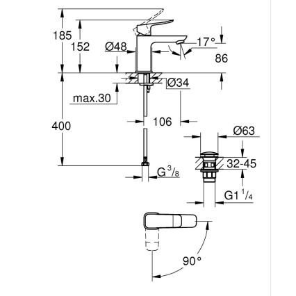 GROHE 1018610000 - Umyvadlová baterie DICE S lesklý chrom