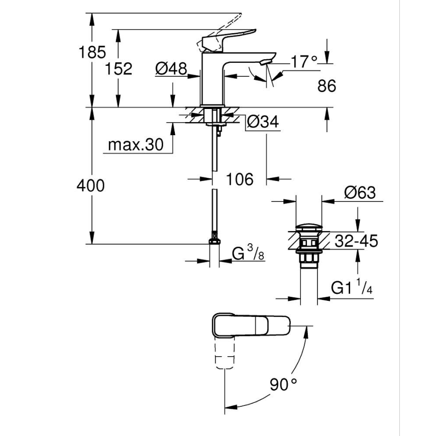GROHE 1018610000 - Umyvadlová baterie DICE S lesklý chrom