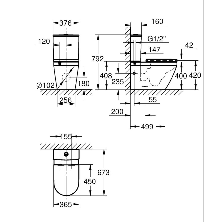GROHE 102513SH00 - WC komplet EURO CERAMIC 67,3 x 37,6 x 79,2 cm keramika/bílá