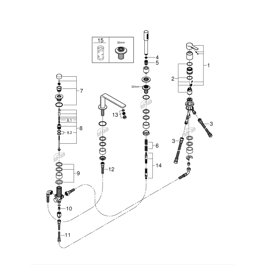 GROHE 19577001 - Vanová čtyřotvorová kombinace LINEARE lesklý chrom