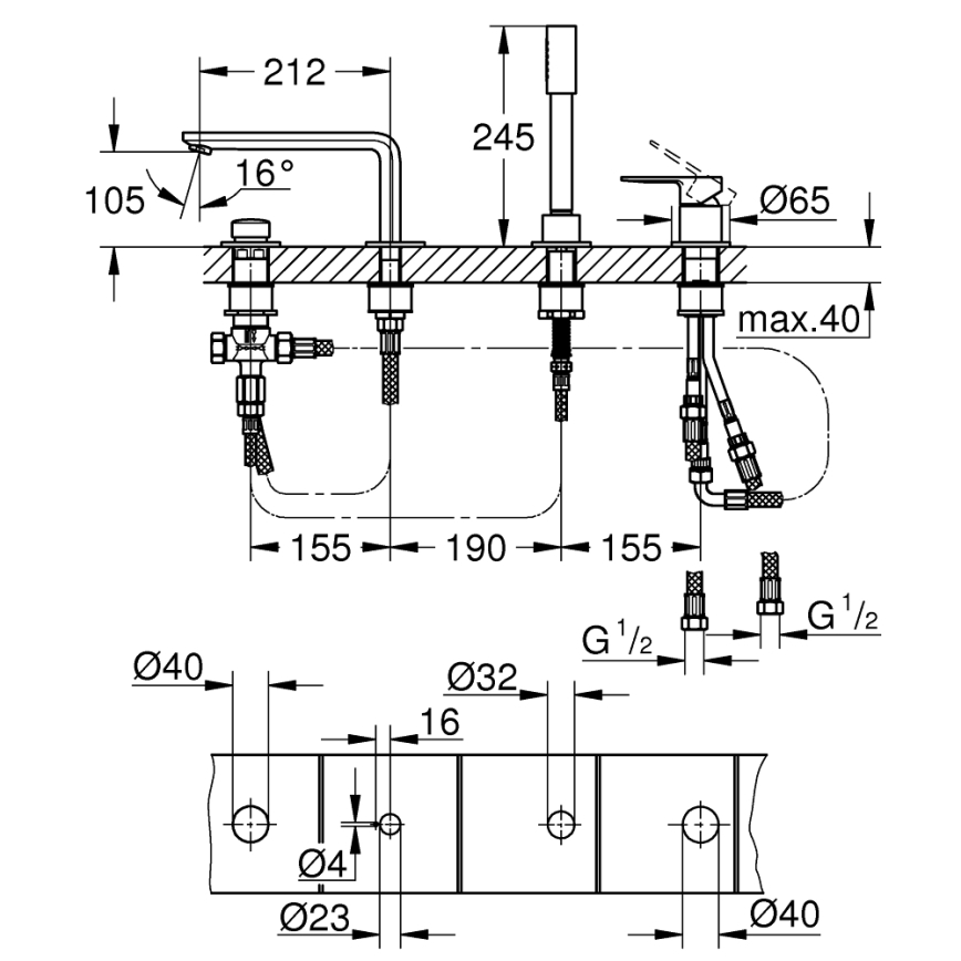 GROHE 19577001 - Vanová čtyřotvorová kombinace LINEARE lesklý chrom