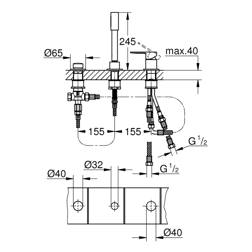 GROHE 19965001 - Vanová tříotvorová baterie LINEARE lesklý chrom
