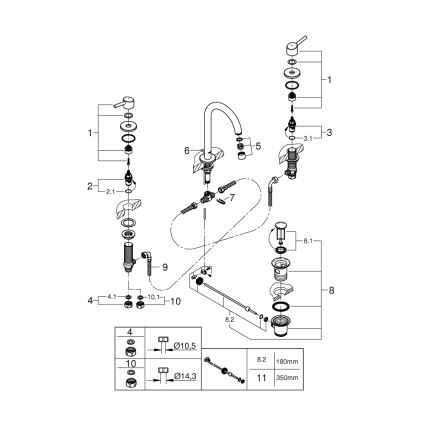 GROHE 20216001 - Umyvadlová tříotvorová baterie CONCETTO DN 15 velikost L chrom