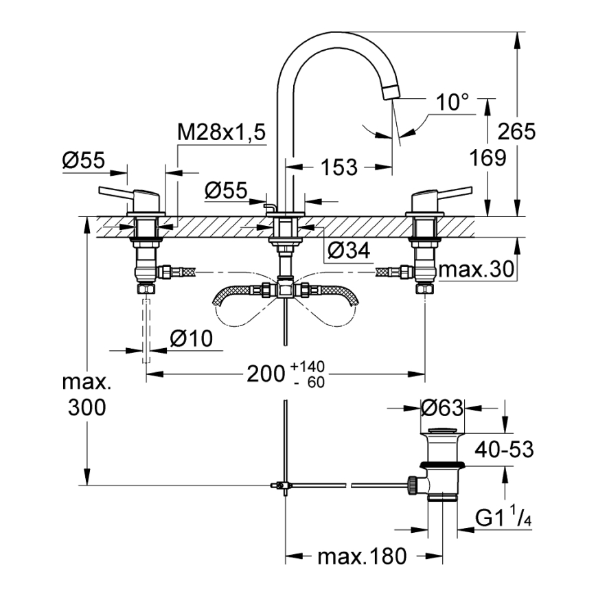 GROHE 20216001 - Umyvadlová tříotvorová baterie CONCETTO DN 15 velikost L chrom
