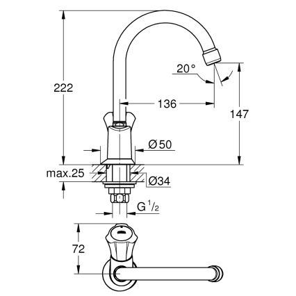 GROHE 20393001 - Stojánkový ventil COSTA L DN 15 lesklý chrom