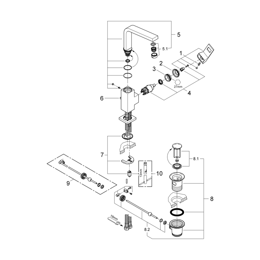GROHE 23135AL0 - Umyvadlová baterie EUROCUBE velikost L grafit