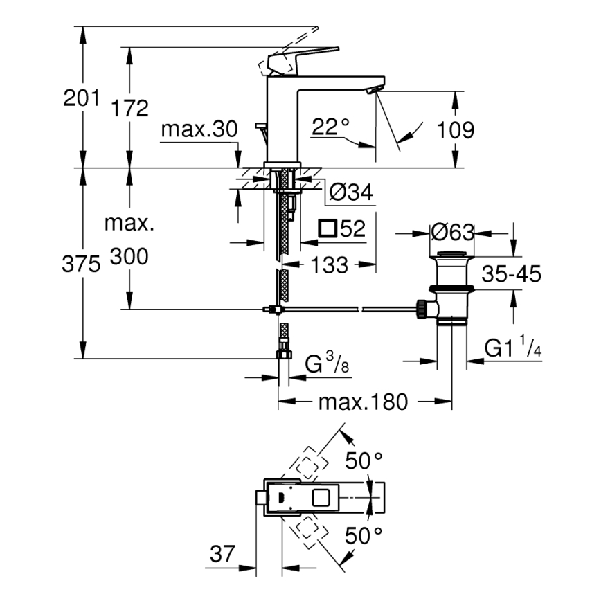 GROHE 23445000 - Umyvadlová baterie EUROCUBE velikost M lesklý chrom