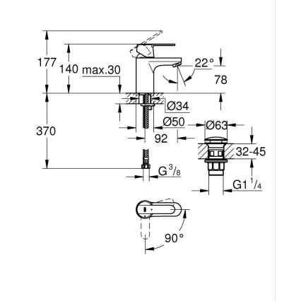 GROHE 23586000 - Umyvadlová baterie GET velikost S lesklý chrom