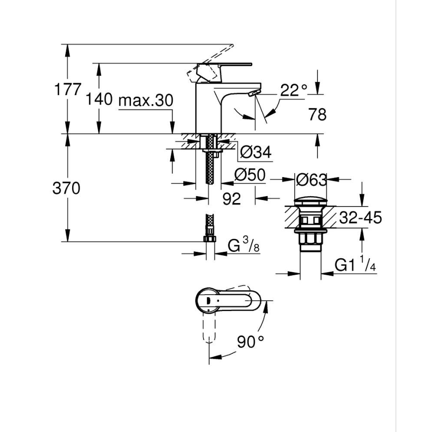 GROHE 23586000 - Umyvadlová baterie GET velikost S lesklý chrom