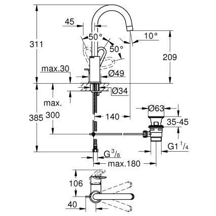 GROHE 23763000 - Umyvadlová baterie BAULOOP velikost L lesklý chrom