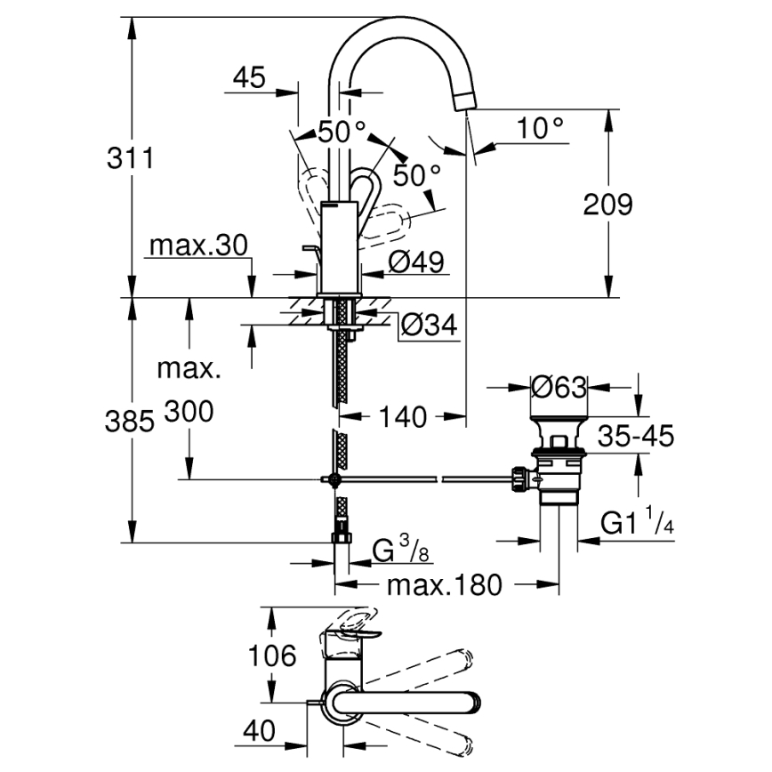 GROHE 23763000 - Umyvadlová baterie BAULOOP velikost L lesklý chrom