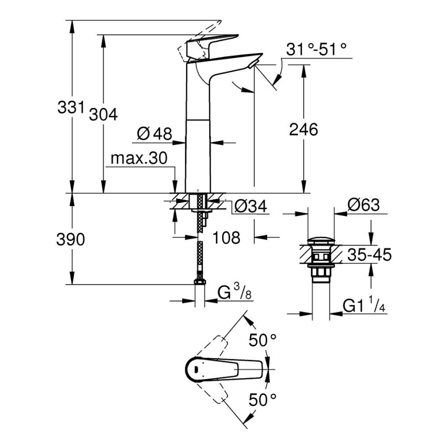 GROHE 23777001 - Umyvadlová baterie START EDGE velikost XL lesklý chrom