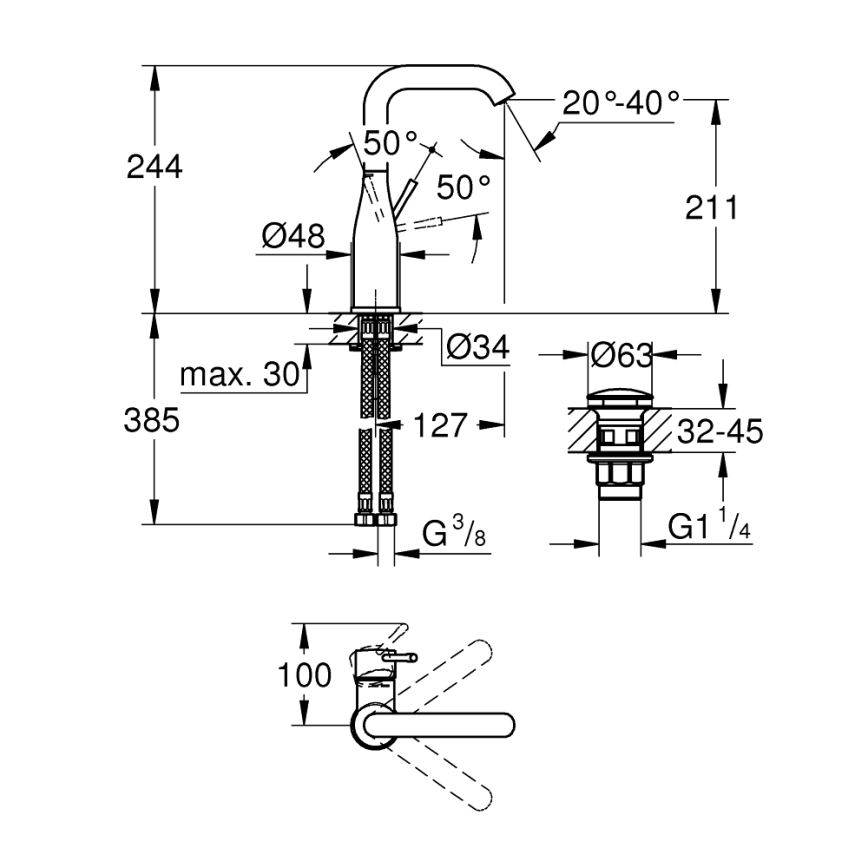GROHE 23799001 - Umyvadlová baterie ESSENCE velikost L lesklý chrom