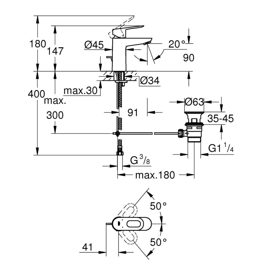 GROHE 23803000 - Umyvadlová baterie EUROSMART velikost S lesklý chrom