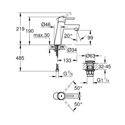 GROHE 23932001 - Umyvadlová baterie EUROSMART velikost M lesklý chrom
