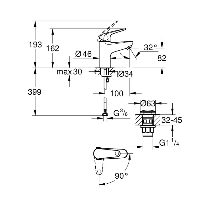 GROHE 24323001 - Umyvadlová baterie SWIFT DN 15 lesklý chrom